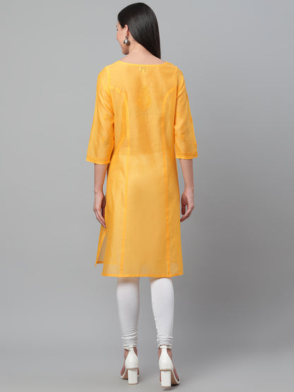 Yellow Chikankari Chanderi Kurta