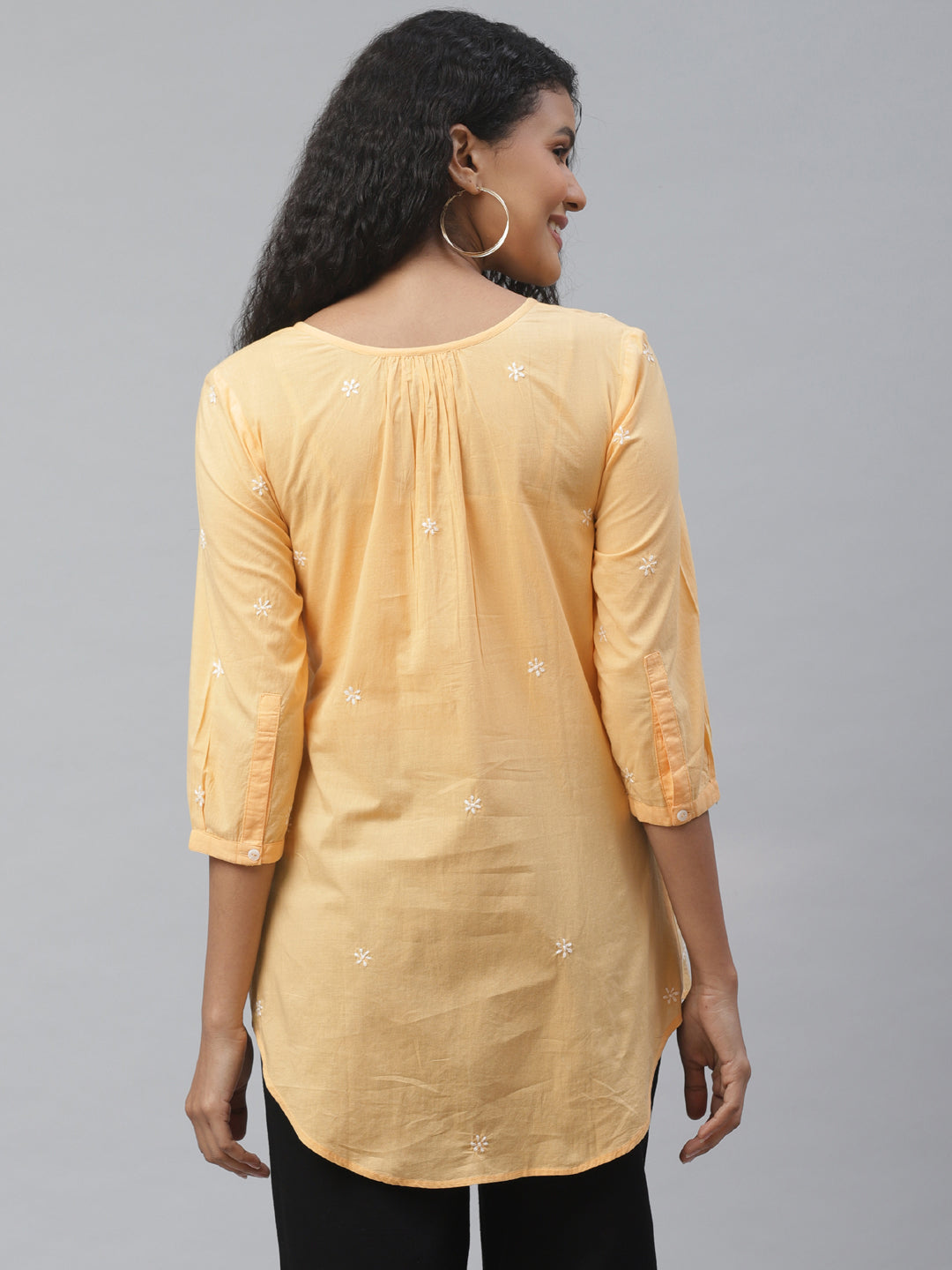 Yellow Chikankari High-Low Top