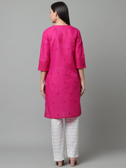 Magenta Chikankari Kurta with Mukaish Work