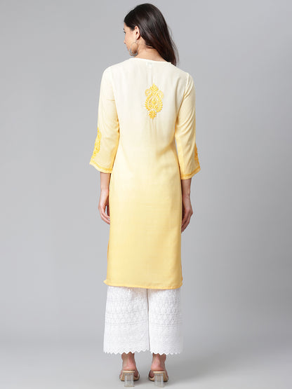 Yellow Ombre Hand-Embroidered Kurta