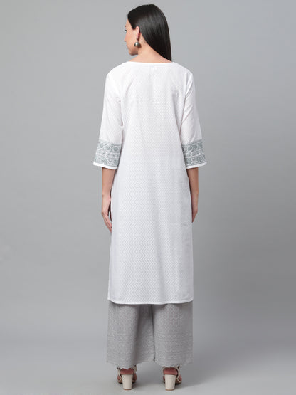 White Chikankari Kurta with Zig-Zag Self Design