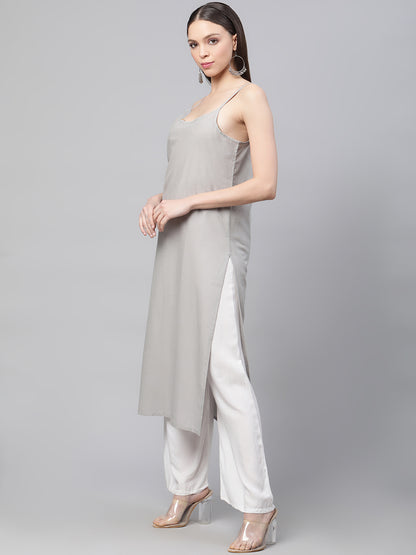 CHKA243GY  Grey Chanderi Silk Chikankari Kurta