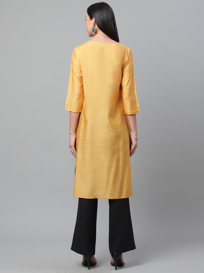 Mustard Pure Silk Chikankari Kurta