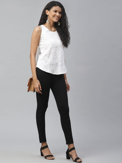 White Chikankari Back-Open Top