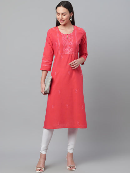 Mangalgiri Pink Embroidered Kurta with Pocket