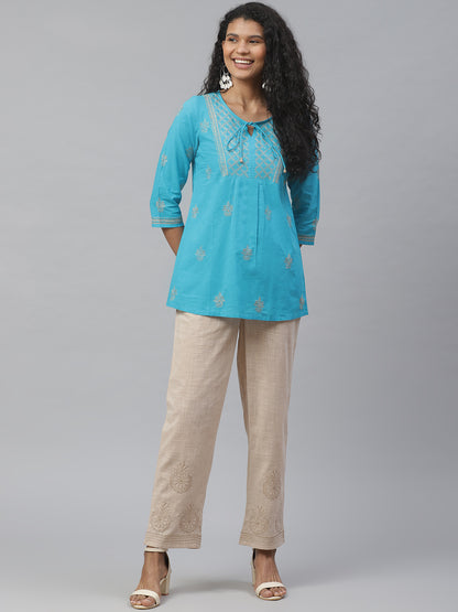 Blue Tepchi Tie-up Top