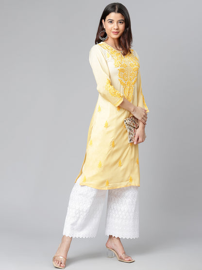 Yellow Ombre Hand-Embroidered Kurta