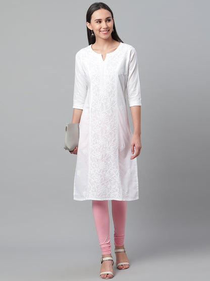 White Cotton Chikankari Straight Kurta