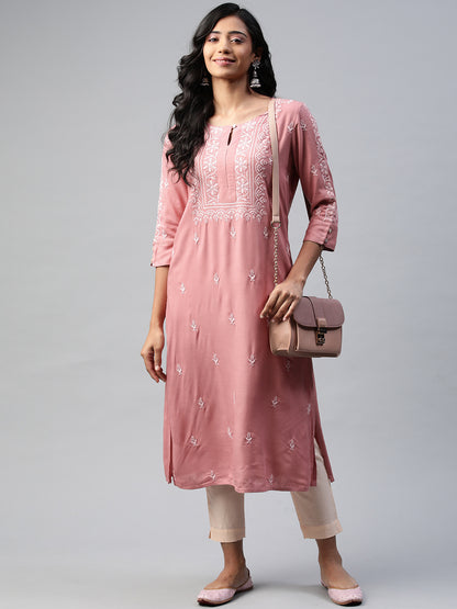 Dusty Pink Rayon Chikankari Kurta