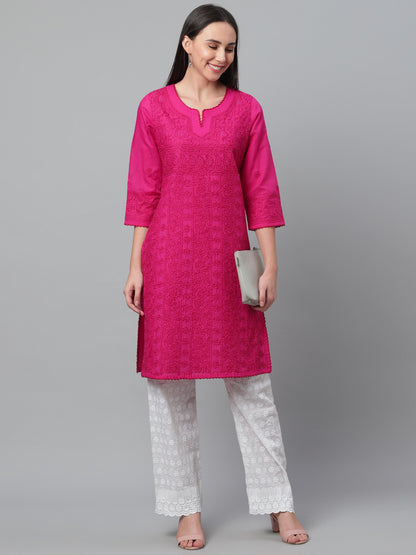 Magenta Chikankari Kurta with Mukaish Work