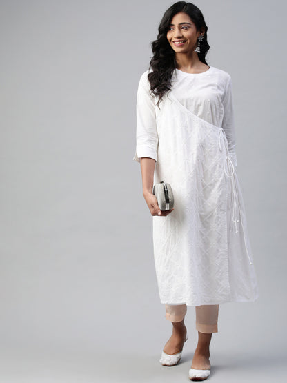 White Embroidered Angarkha with Side Tie-Ups