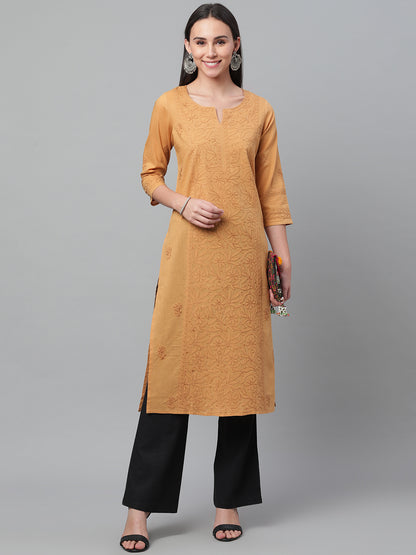 Mustard Chikankari Straight Kurta
