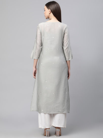 CHKA243GY  Grey Chanderi Silk Chikankari Kurta