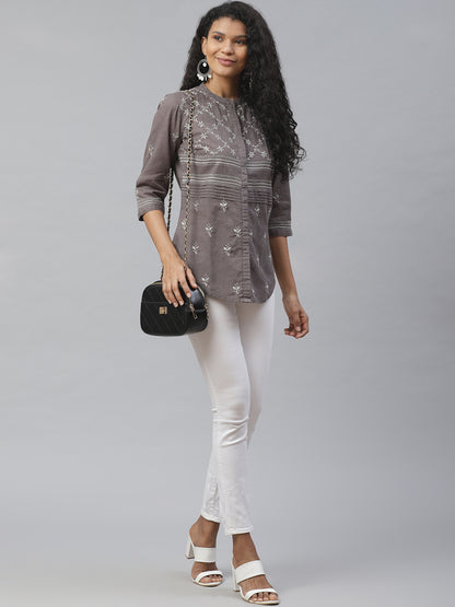 Charcoal Grey Chikankari Casual Shirt
