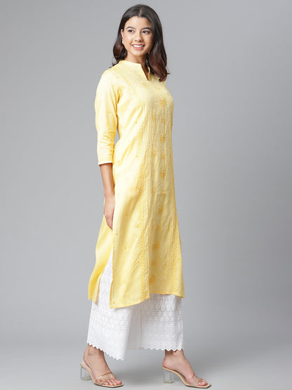 Yellow Chikankari Pintucks Kurta