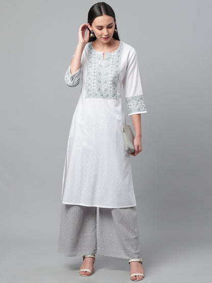 White Chikankari Kurta with Zig-Zag Self Design
