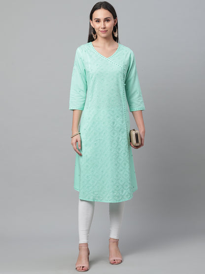 Sea Green Chikankari Angarkha