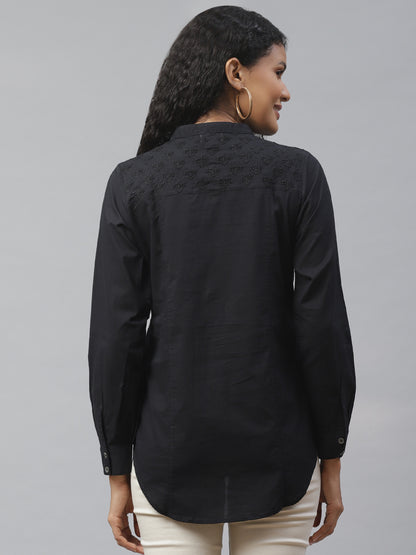 Black Chikankari Embroidered Casual Shirt