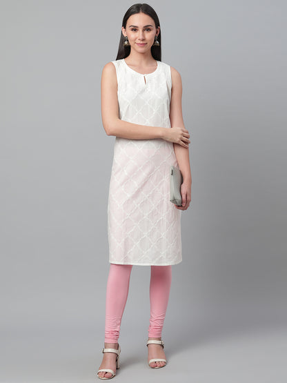 Cream Pintucks Chikankari Kurta