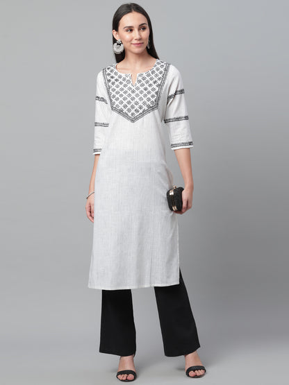 White Ikat Chikankari Straight Kurta
