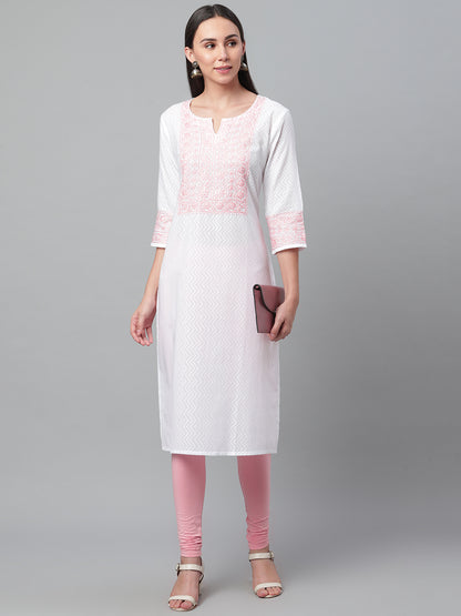 White Chikankari Kurta with Zig-Zag Self Design