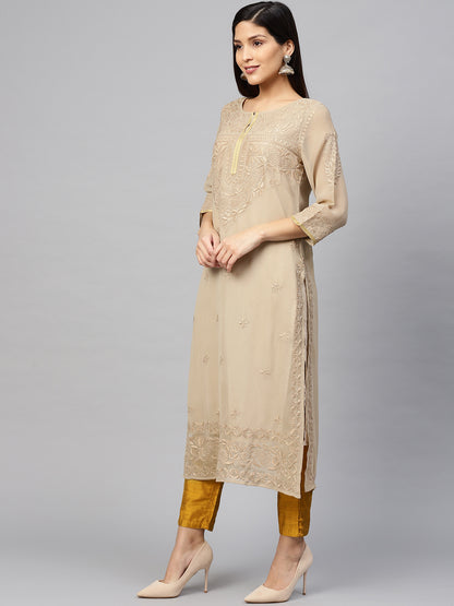 Beige Chikankari Georgette Kurta