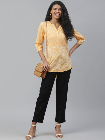 Yellow Chikankari High-Low Top