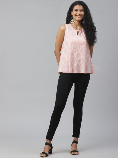 Pink A-Line Chikankari Top