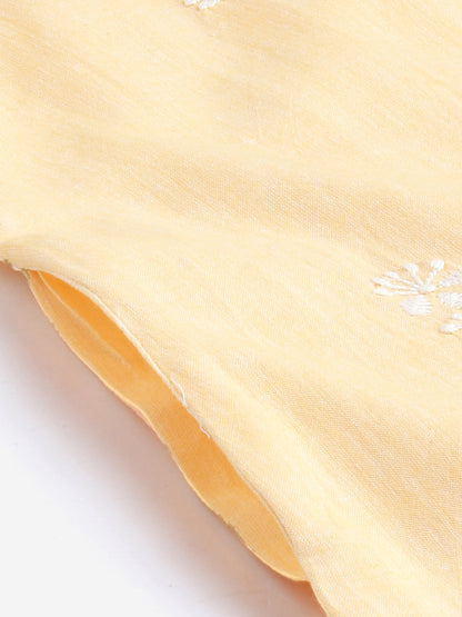 Yellow V-neck Chikankari Kurta