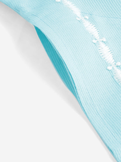 Sky Blue Self-Striped Chikankari Kurta