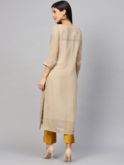 Beige Chikankari Georgette Kurta