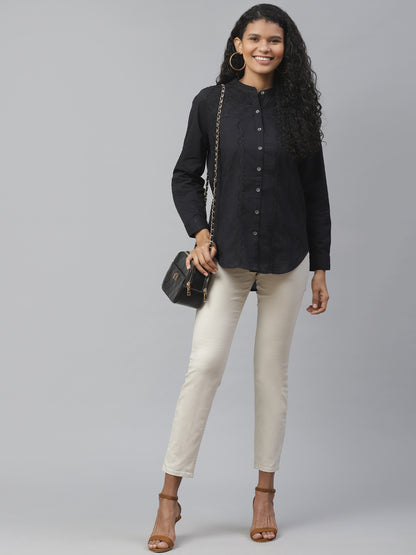 Black Chikankari Embroidered Casual Shirt