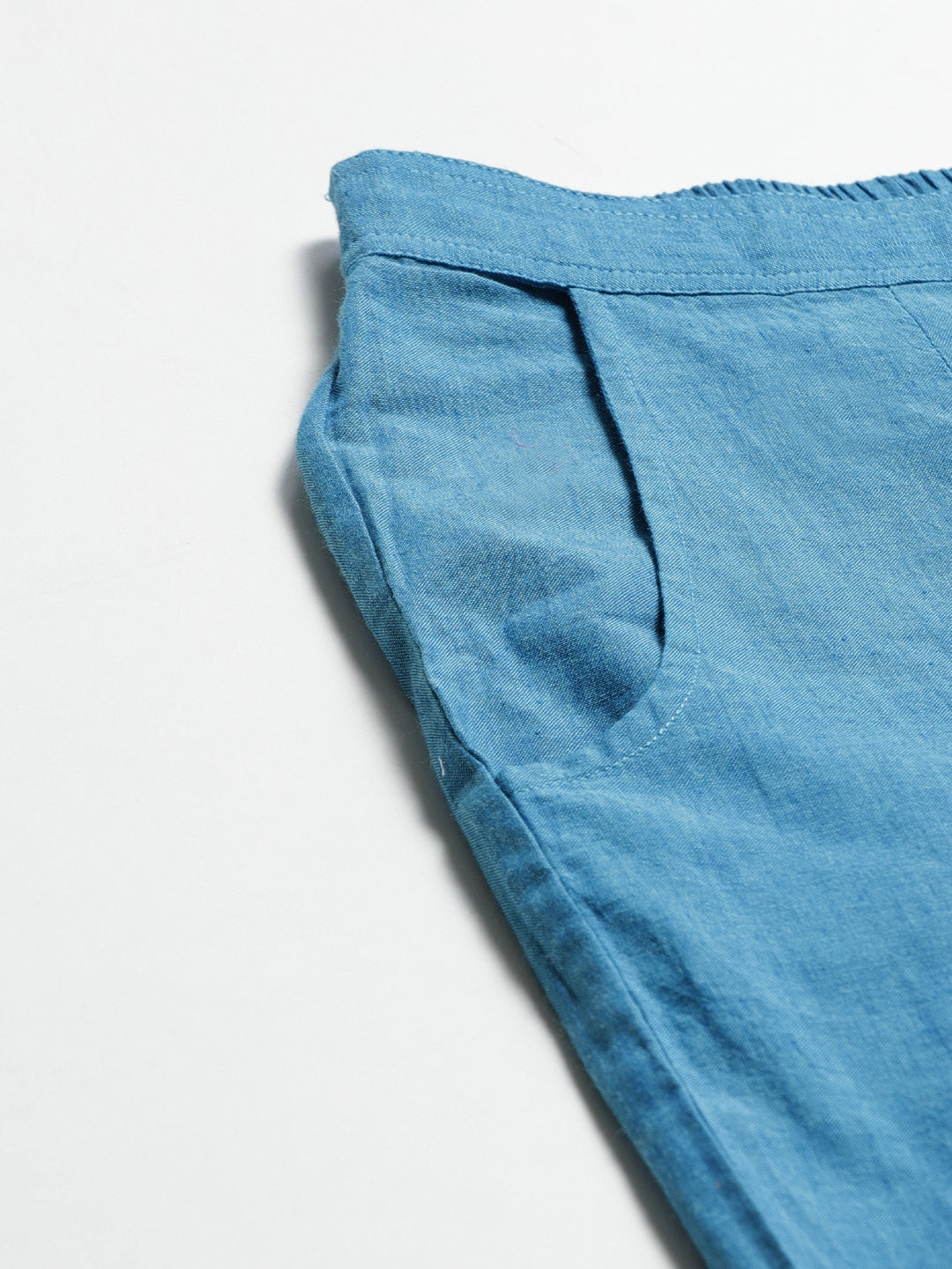 Blue Cotton Chikankari Cropped Pants