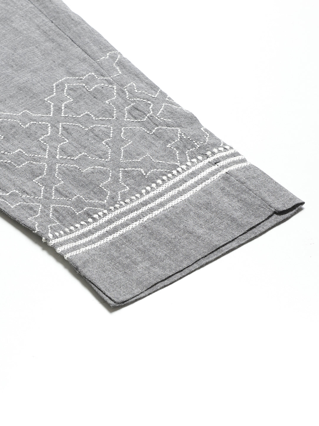 Grey Cropped Chikankari Trousers