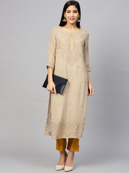 Beige Chikankari Georgette Kurta
