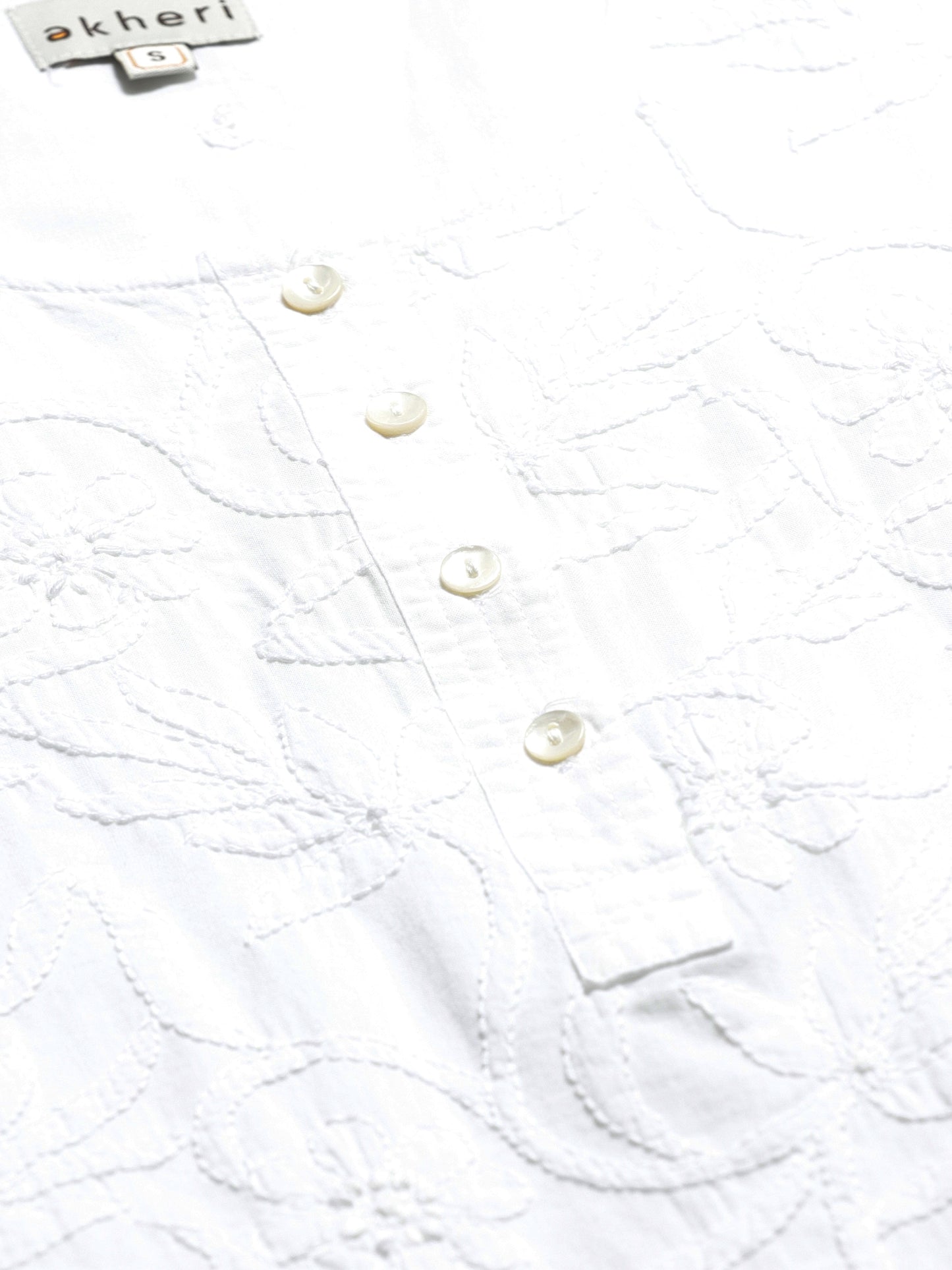 White Chikankari Embroidered High-Low Top