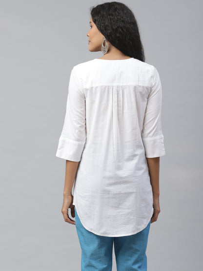 White Chikankari Embroidered High-Low Top