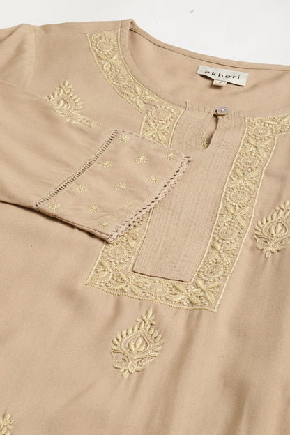 Beige Chikankari Kurta with Pockets